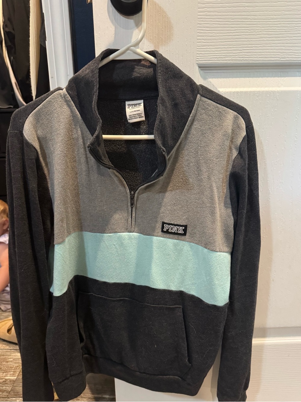 Victoria's Secret PINK Black Gray Mint Quarter-Zip Pullover Sweater